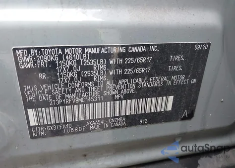 2021 Toyota Rav4 Xle z USA, uszkodzony, nr VIN 2T3P1RFV8MC145311